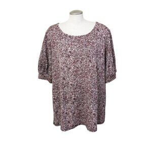 Womens Pus Size 2X Cheetah Brown Leopard Print Top Casual Puff Sleeve Scoop Neck